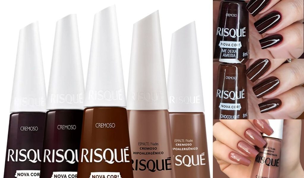 Kit 5 Esmaltes Risqué Novas Cores Cremosas Tons Terrosos Marrom Nude Esmalte Atacado