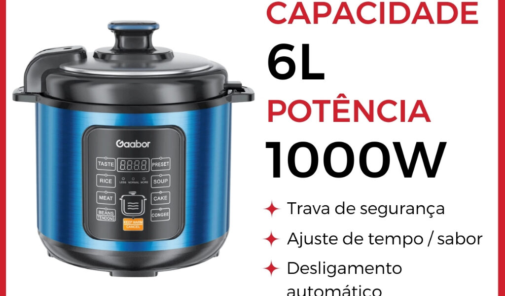 Panela de Pressão Elétrica 6L Gaabor Multifuncional 1000W 8 Funções