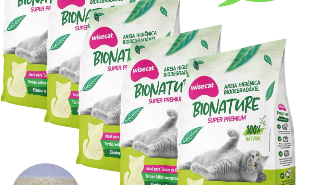 Kit 5 Areia Sanitária De Mandioca Granulado Para Gatos Biodegradável Wisecat 10kg