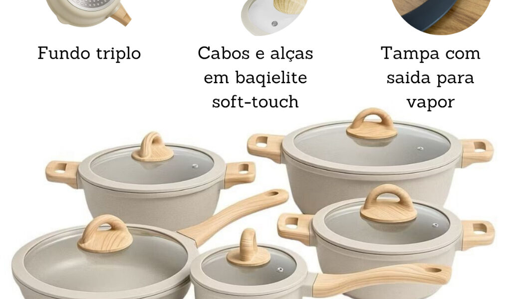 Jogo De Panelas 5 Peças Antiaderente Indução Gás Conjunto Revestido Cerâmica Granito Caçarola Frigideira