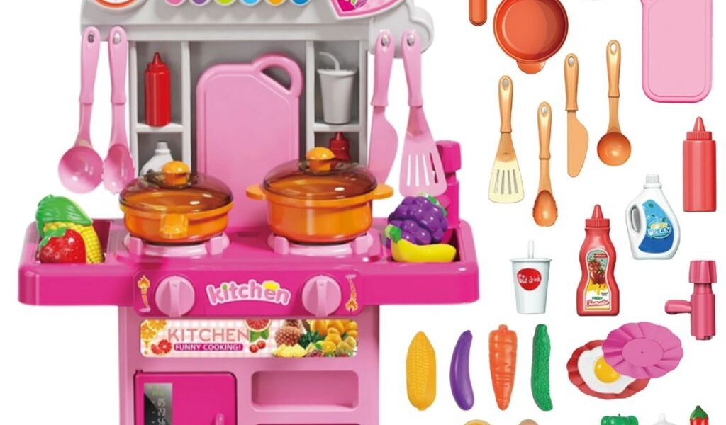 Cozinha Infantil Completa de Brinquedo com Luz e Som Sai Água Geladeira Fogão