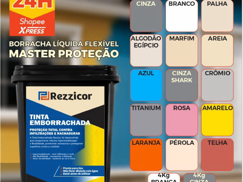 Tinta Borracha 18kg Líquida Rezzicor - Reboco - Laje - Paredes Super Proteção Impermeável Envio 24H