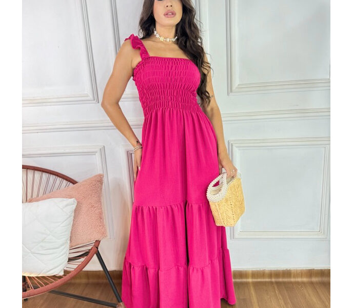 Vestido Longo Feminino Três Marias com Alça e Babado - Vestido em Duna 033