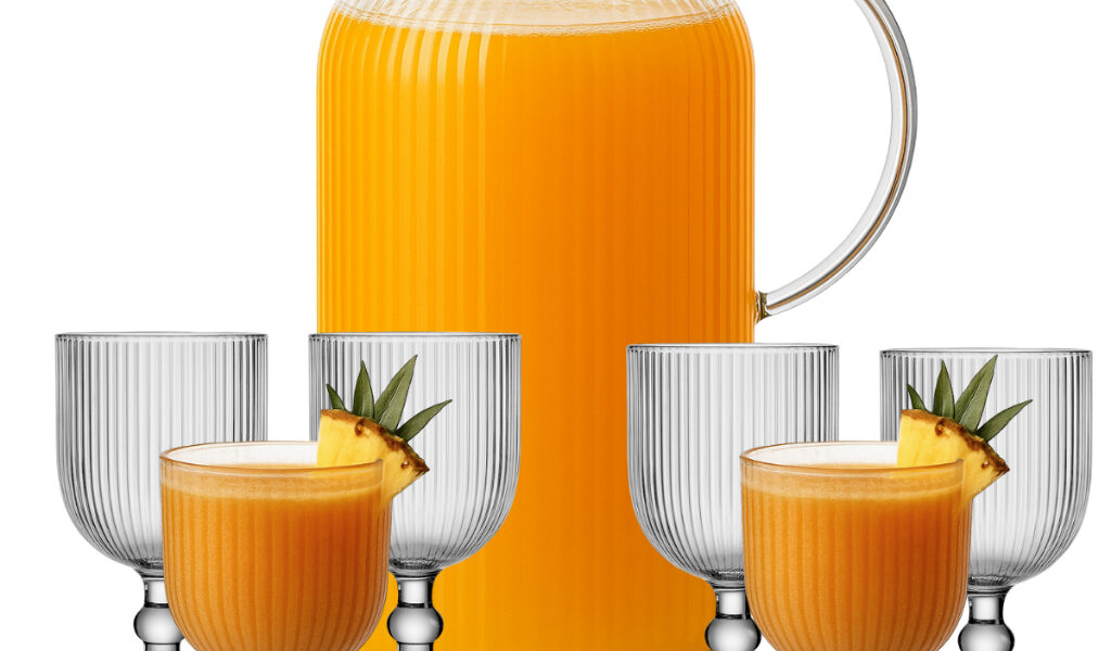 Kit Jogo 6 Taças Canelada 380ml + Jarra Borossilicato 1,5l Vidro Listrada Buffet Bar Restaurante