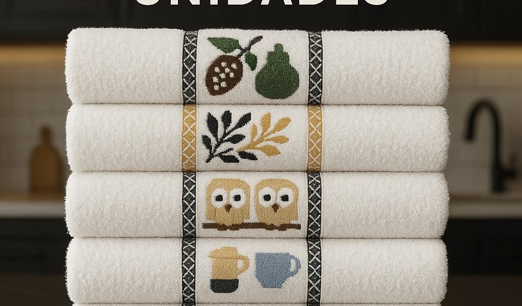 Kit 5 Pano De Copa Jacquard Premium 100% Algodão 45x65cm Cozinha Desenhos Na Barra