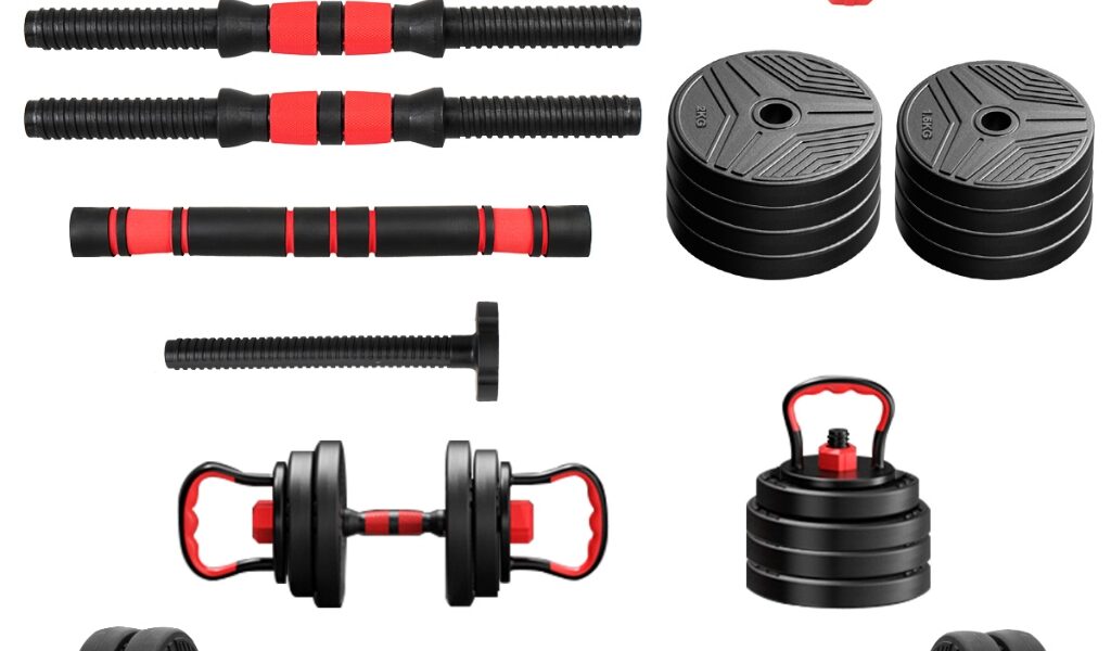 Kit 6 Em 1 Musculação 15kg Halteres Anilhas Barras Kettlebell Ajustáveis Academia Treino em Casa