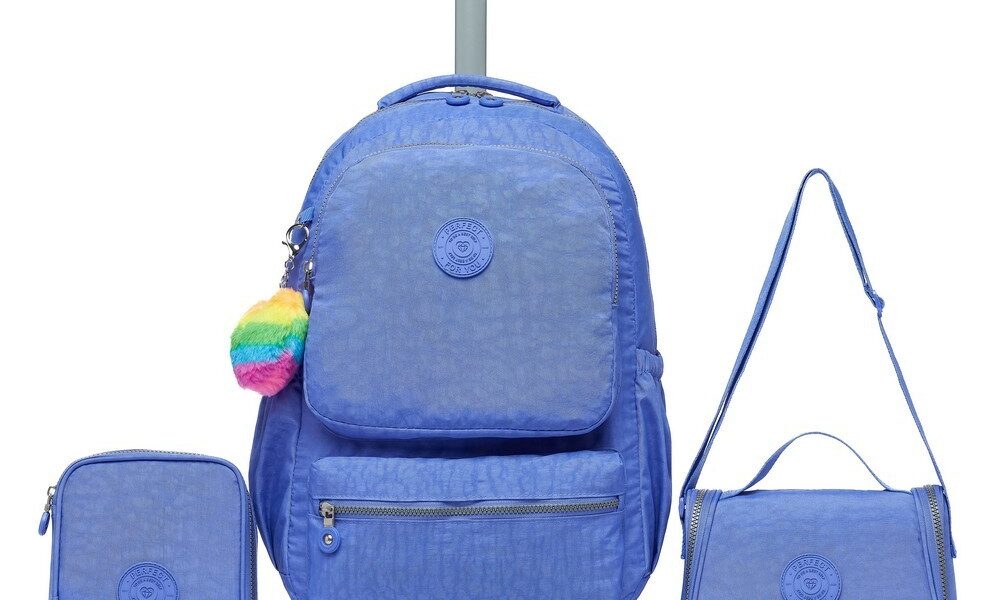 Kit Mochila Bolsa De Rodinhas Com Lancheira e Estojo Reforçada Espaçosa Escolar