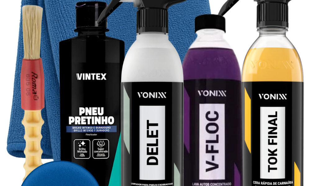 KIT CERA TOK FINAL SHAMPOO V-FLOC LIMPADOR DE BORRACHAS DELET VONIXX PNEU PRETINHO VINTEX