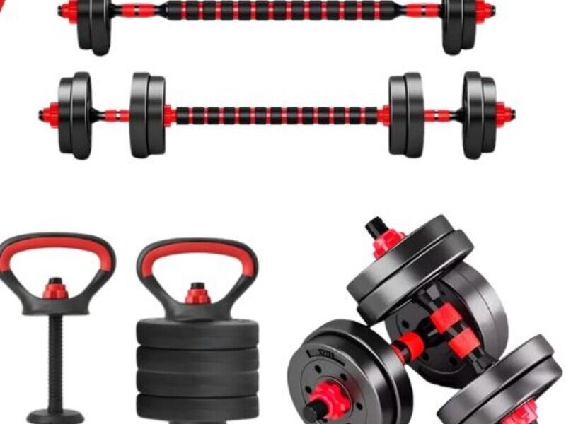 Kit Treino Funcional 10/15/20kg Halteres Barra Supino Kettlebell Preto