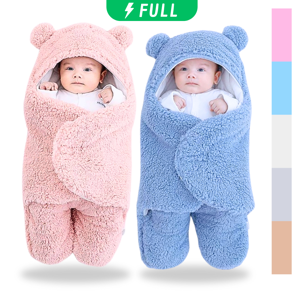 Saco de Dormir Bebe Ursinho com Sherpa Inverno Menina e Menino Charutinho Enrolar o Bebe | 2 CORES