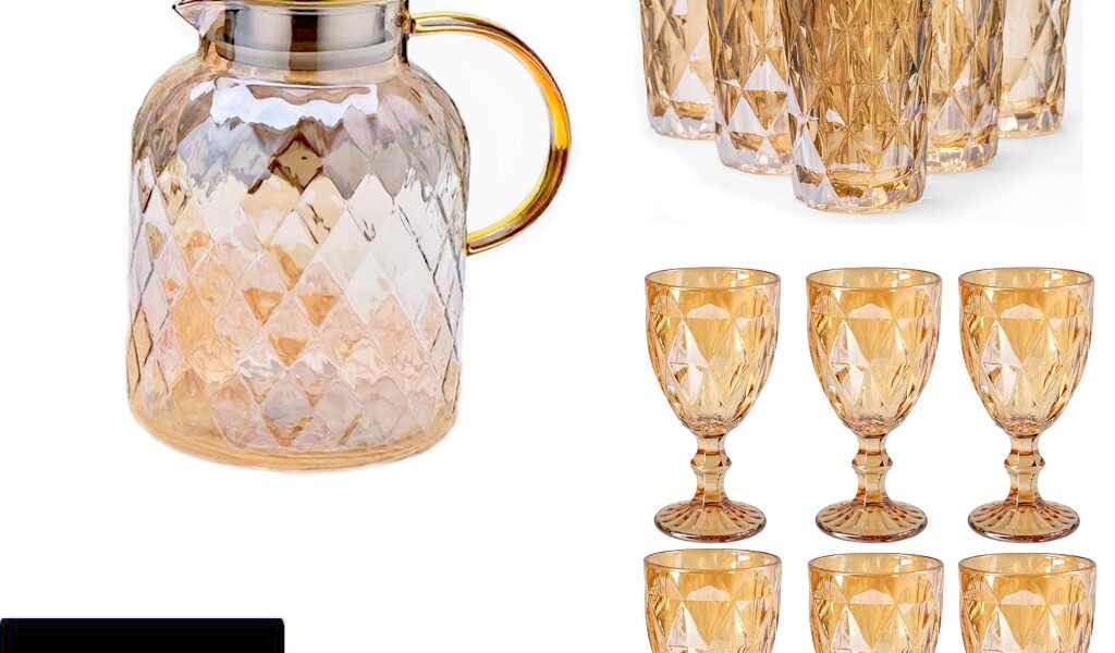 KIT COMPLETO Jarra Diamond 1,8L, 6 Taças 320ML, 6 Copos 390ML