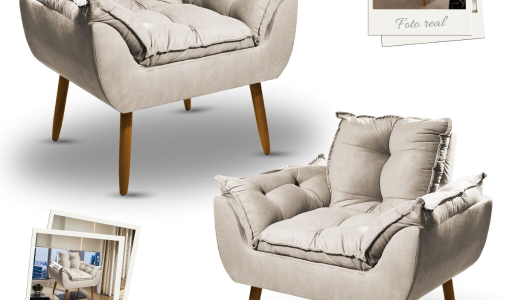 Poltrona Decorativa - Poltrona com Puff - Kit 2 Poltrona - Puff Opala - Poltrona De Amamentação