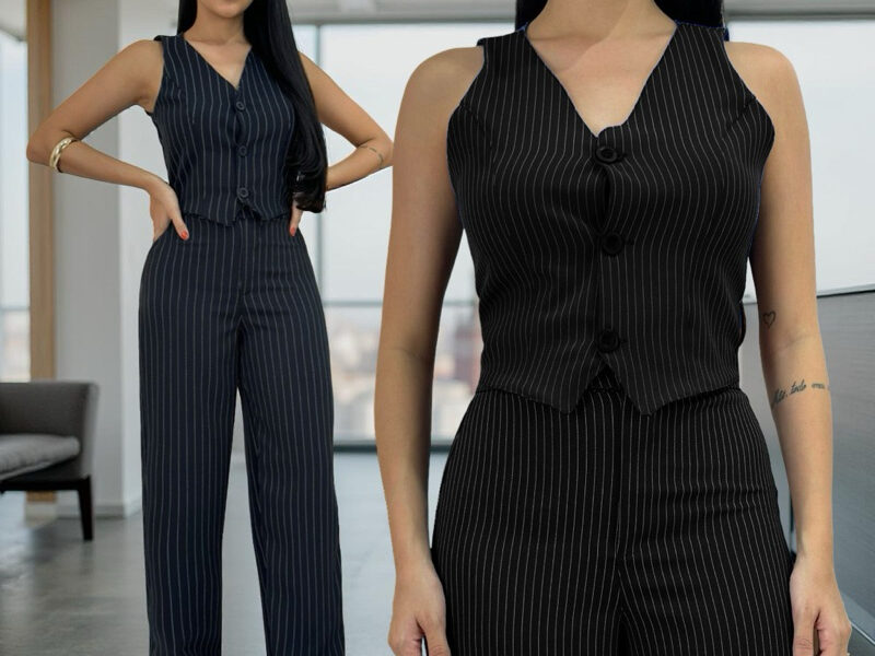 CONJUNTO ALFAIATARIA FEMINIMO COM CALÇA E COLETE RISCA DE GIZ ELEGANTE SOCIAL