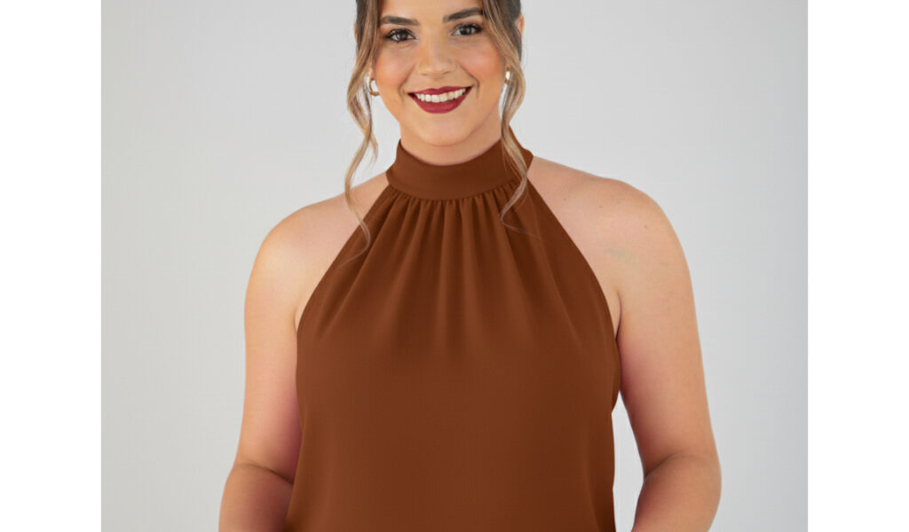 Blusa Feminina estilosa Gola Alta com amarração regata elegante festa trabalho