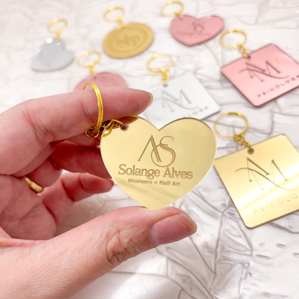 100un Chaveiro Personalizado Com Logo Frase Acrílico Espelhado Brinde Mimo Lembrancinha 20/30/50un