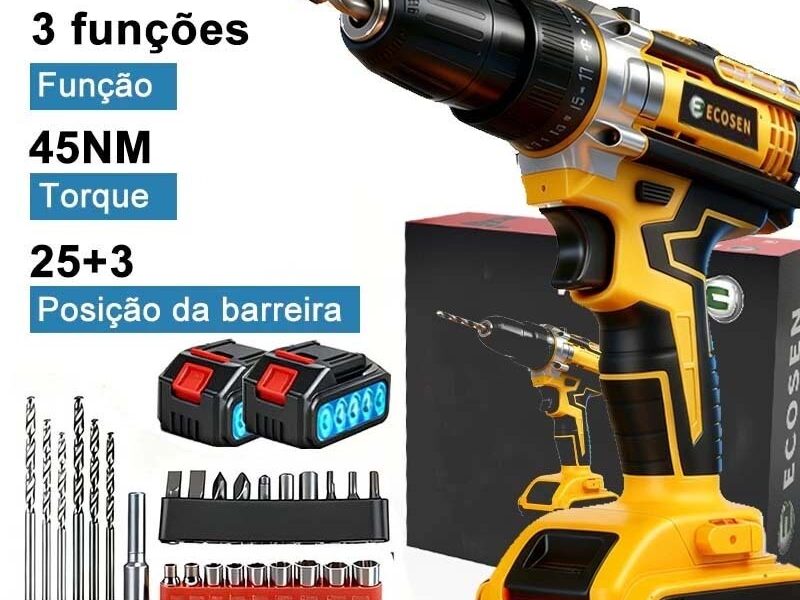 Furadeira e Parafusadeira 2 Baterias de Impacto à Bateria 21V com Kit Brocas, Bits e 110V-220V