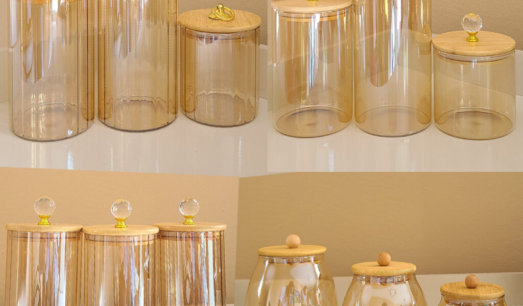 Pote de Vidro com Tampa de Bambu Hermético MODELOS DIVERSOS Porta Temperos Cozinha