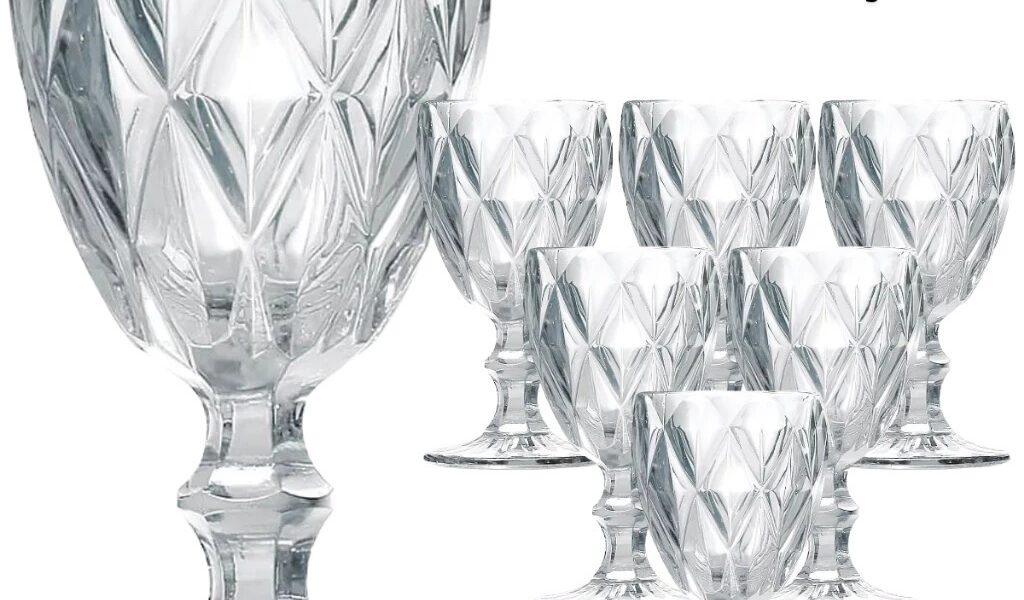 Kit 6 Taças De Vidro Diamond Greek Para Vinho E Água 330 ML