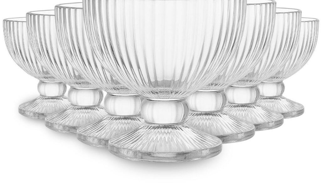 Jogo De Sobremesa Taças, Tigela 6 Peças 120ml Em Vidro Canelado