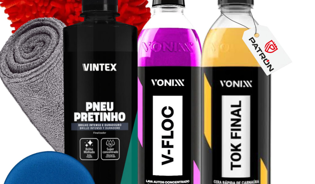 Kit Pneu Pretinho Shampoo V-Floc Cera Tok Final Carnauba Vonixx Oferta de Natal