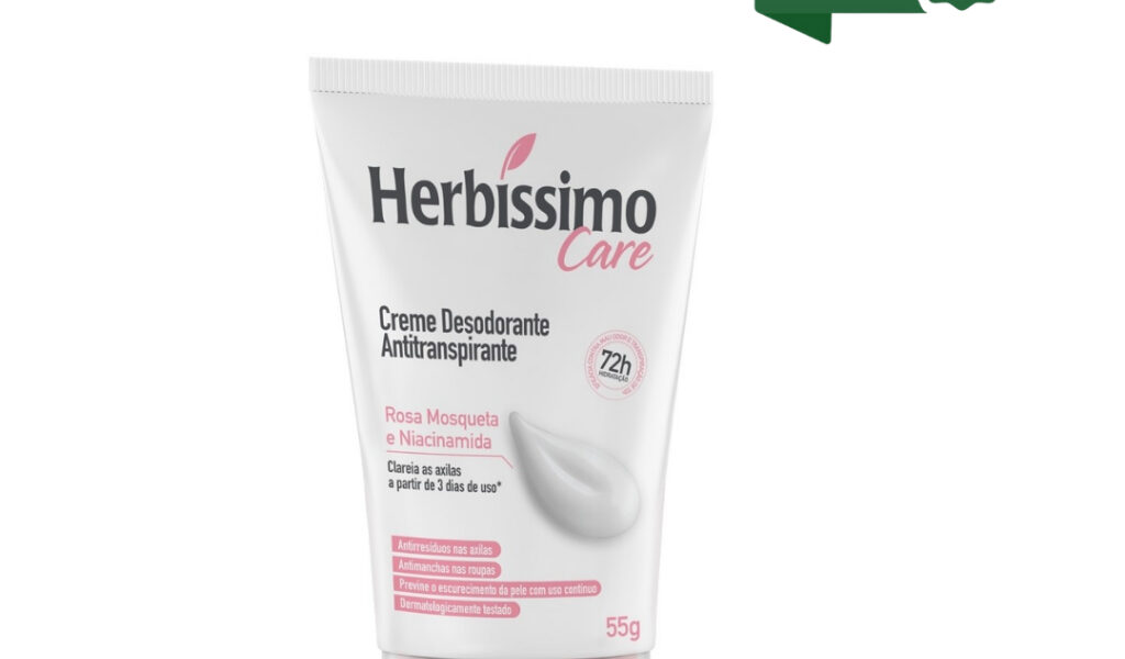 Desodorante Creme Antitranspirante Herbíssimo Bisnaga Rosa Mosqueta e Niacinamida 55g