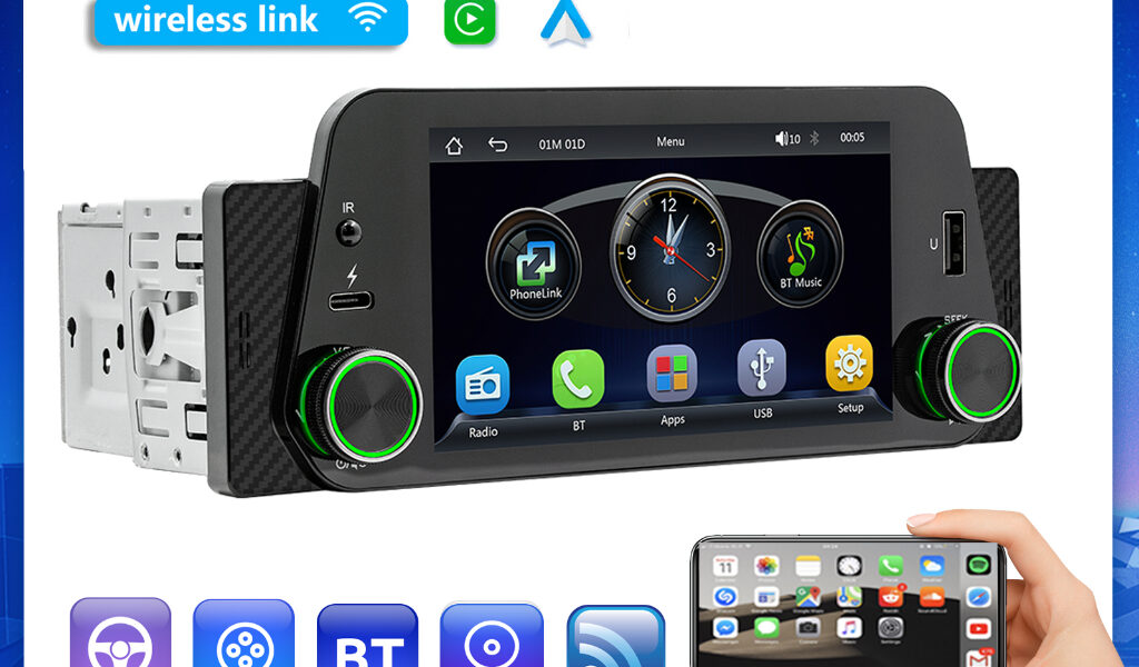 （Do São Paulo) ESSGOO Sem Fio Carplay & Android Auto 5 Polegadas1 Din universal Car Stereo Rádio MP5 Bluetooth Player
