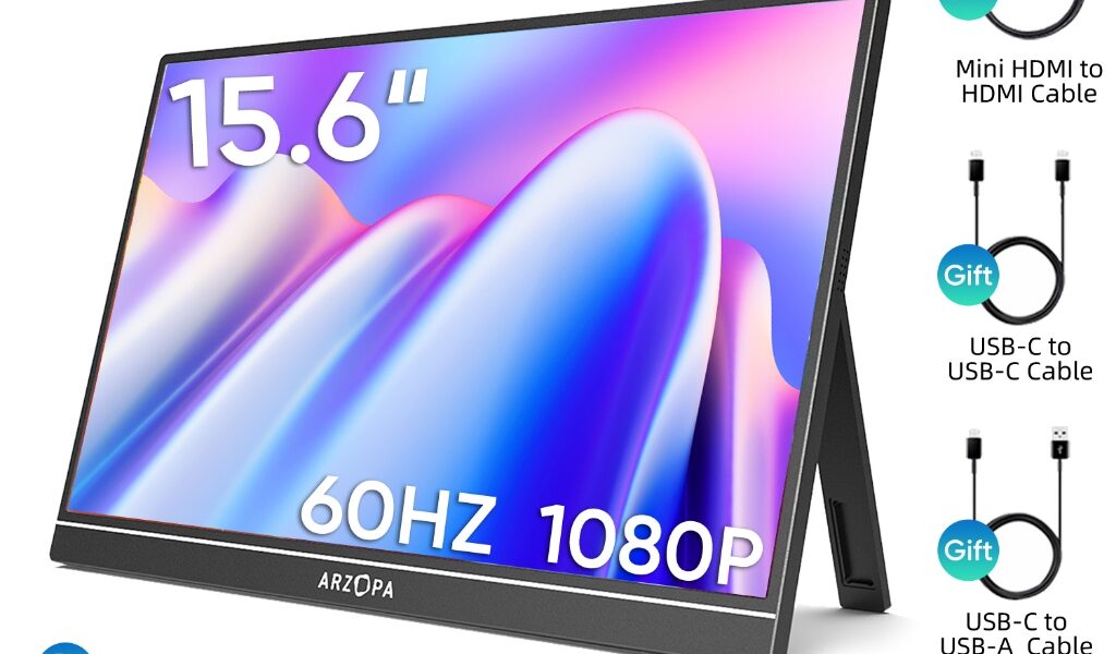 Monitor Portátil ARZOPA A1 15.6" FHD IPS, Tela Ultrafina para Laptop, PC, Mac, Celular, iPhone15/16, PS5, Xbox