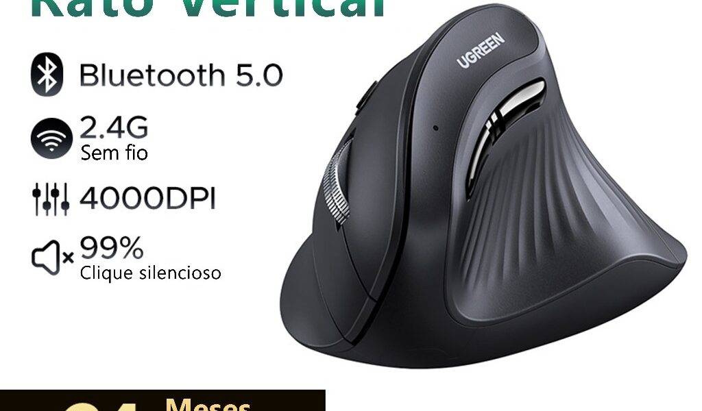 Rato Vertical UGREEN Ergonômico 4000DPI Sem Fio Silent Click Mouse Para PC Portátil Windows Mac OS