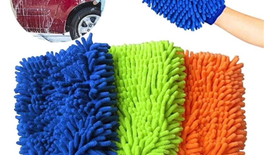 Kit de Lavagem para Carro e Moto – Luvas + 3 Panos de Microfibra Cor aleatória