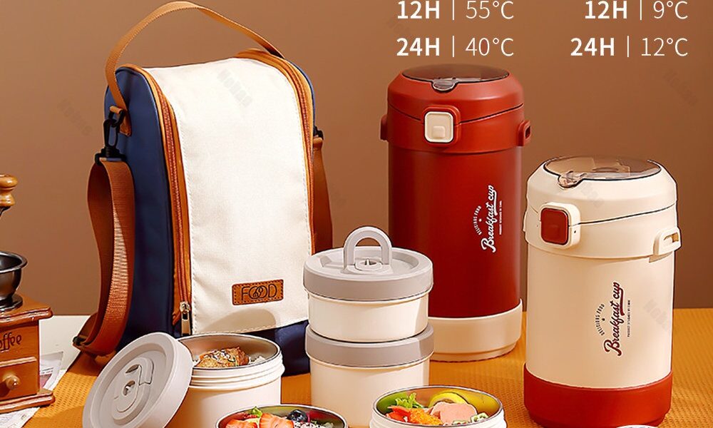 Lancheira Isolada de 24h 304 Inoxidável Para Micro-ondas Merendeira Isolamento Com Colher Dobrável Sacos de Isolamento