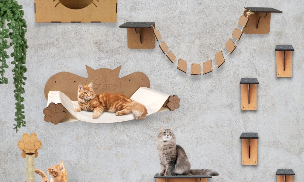 Playground Para Gatos 9 Peças Kit Degraus Nicho Arranhador Sisal Parede MDF
