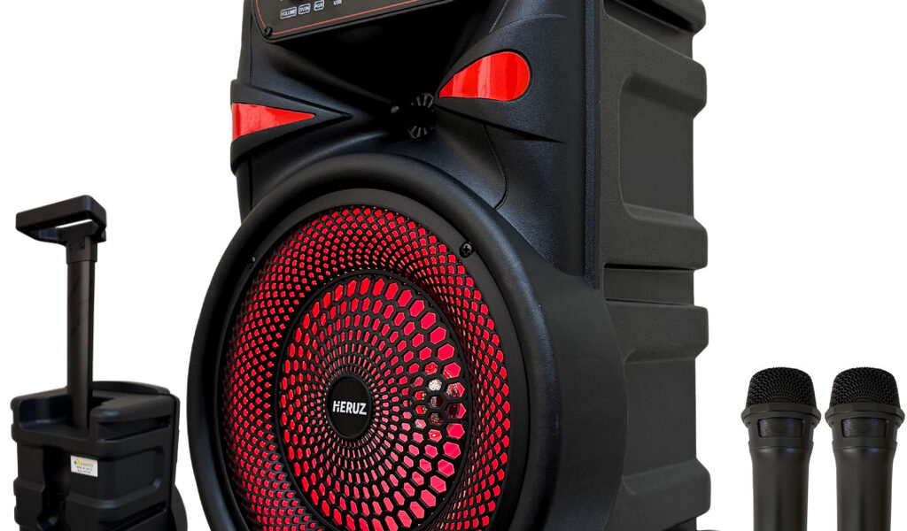 Caixa de Som Grande Amplificada 2000w com Rodinha e 2 Microfones Sem Fio LED MP3