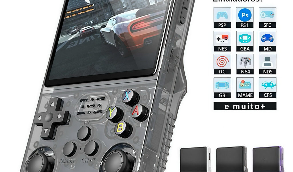 Console Portátil R36S + de 15.000 Jogos Vídeo Game 64g Linux Tela IPS 3.5 Polegadas