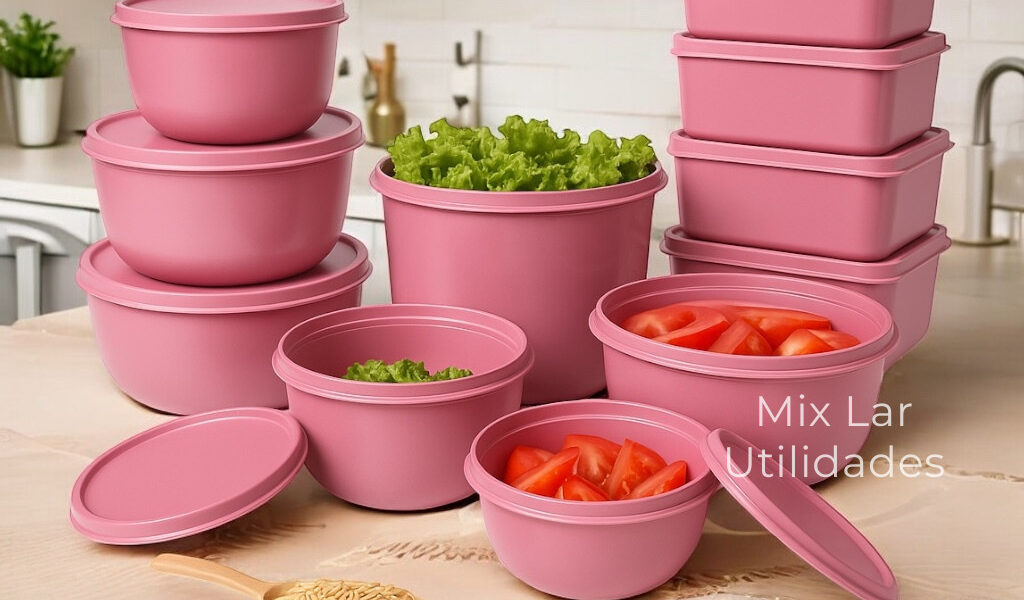 Kit com 15 potes plásticos herméticos para cozinha