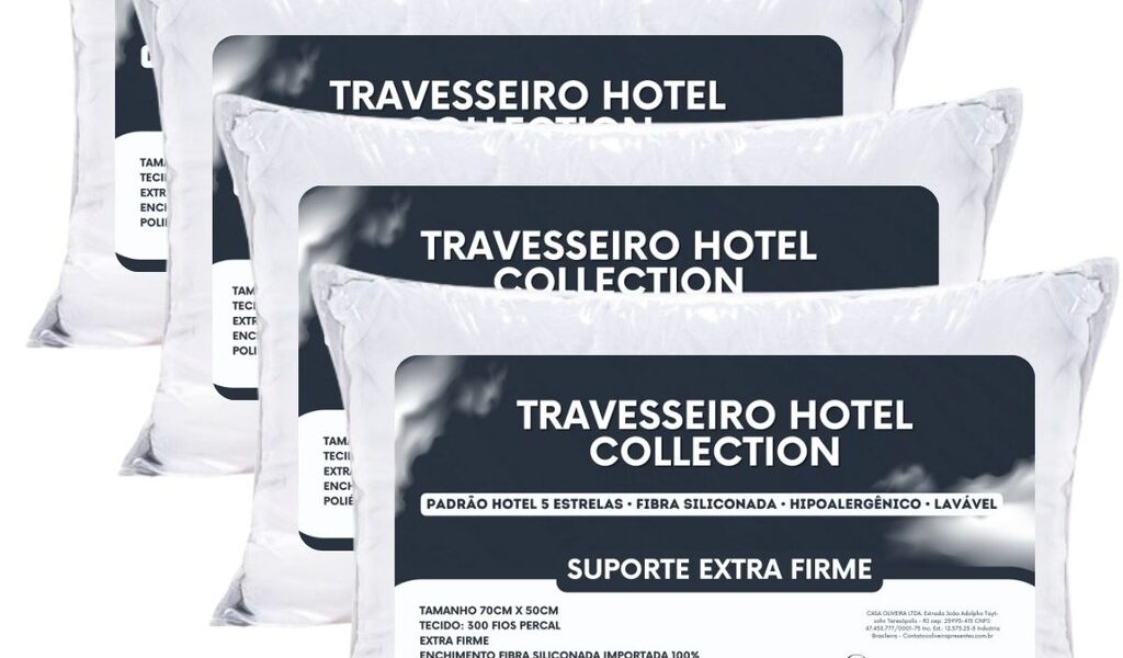 Kit 4 Travesseiro Alto Firme Hotel Collection 70x50cm Padrão Hotel Antialérgico Fibra Siliconada