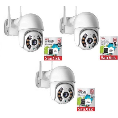 Kit 3 Câmeras Impermeáveis IP Externas Com Alarme Infravermelho , Aplicativo De Sensor De Movimento HD Yoosee Ou Icsee B