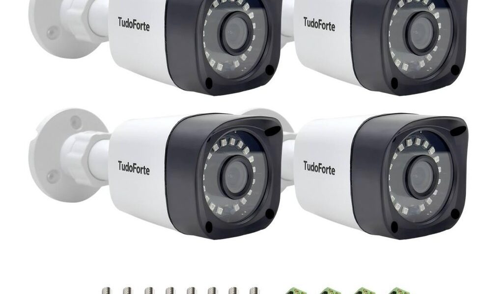 Kit 4 Câmeras Tudo Forte Bullet Full HD 1080p, Lente 2.8mm, Visão Noturna 20M, IP66 + Conectores