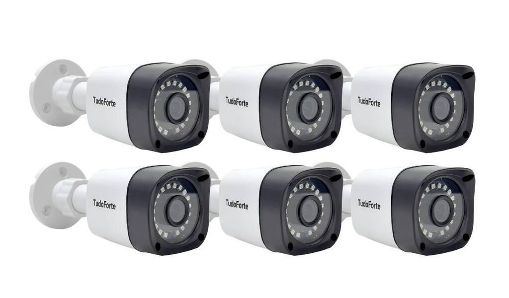 Kit 6 Câmeras de Segurança Full HD 1080p 2MP Bullet 20 Metros Infravermelho Lente 2.8mm Tudo Forte