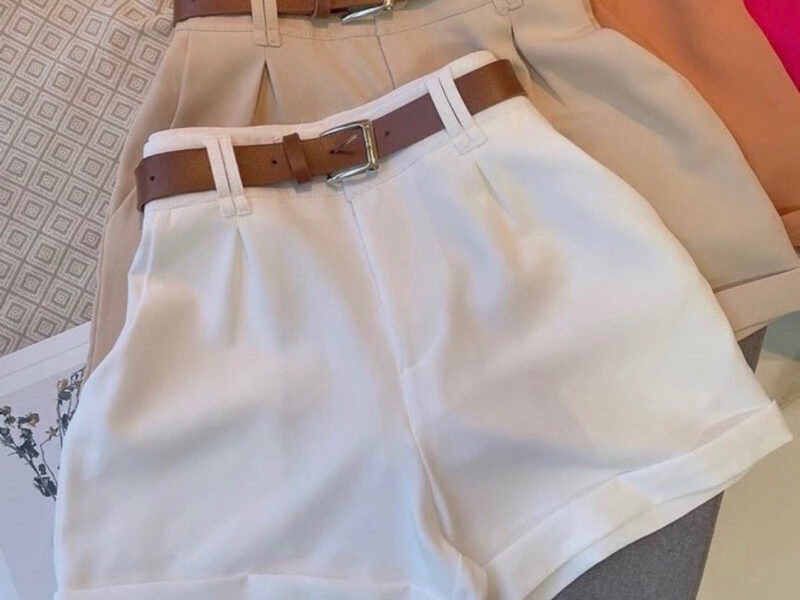 Short Alfaiataria Feminino Social com Cinto Cintura Alta PROMOÇÃO