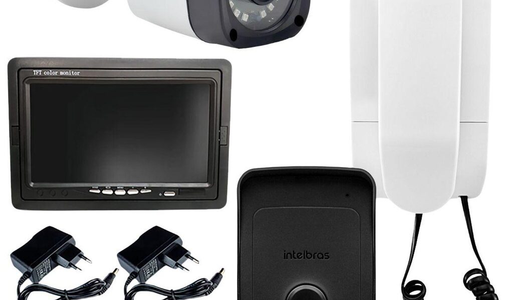 Kit Porteiro Intelbras IPR 1010 + Câmera Full HD 1080p 2MP Bullet 20 Metros + Tela Monitor 7 polegadas LCD Colorido