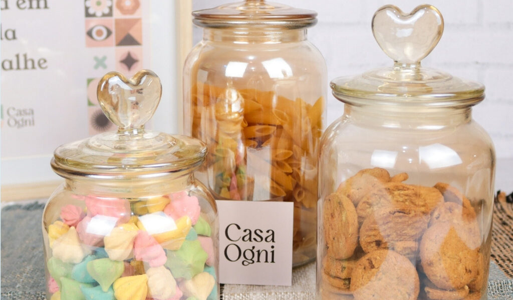 Pote de Vidro Hermético Âmbar Transparente Coração Decor Afeto Porta Mantimentos Decorativo Cozinha