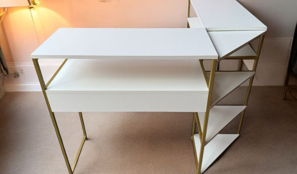 Mesa Manicure em L Padrão Industrial MDF Branco 5 Cores Metalon Profissional