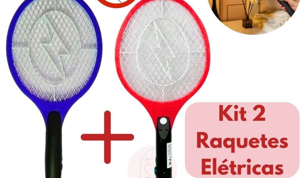 Kit 2 Raquetes Eletrica Mata Mosquitos Insetos Recarregavel Mosca Pernilongo Dengue 110-220V Bivolt
