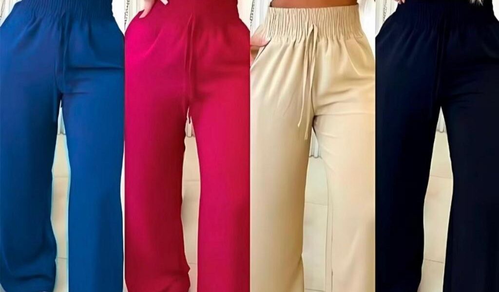 Calça Pantalona Feminina Cintura Alta com bolso tecido Duna Wide Leg Tendência