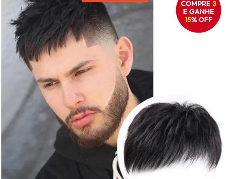Peruca Invisível Masculina – Topper De Cabelo Natural Curto Para Substituição Sem Costura