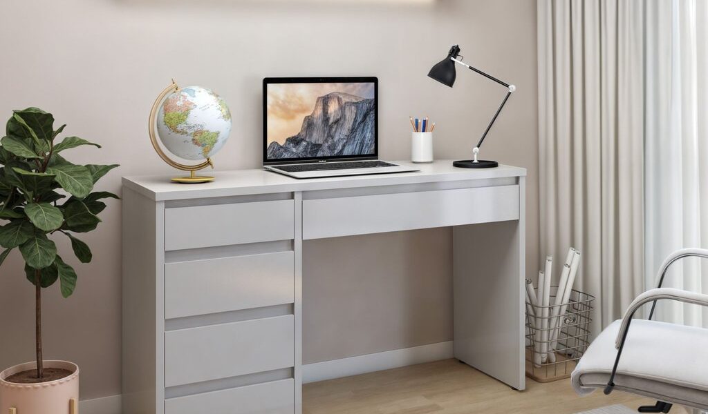 Escrivaninha 5 Gavetas 100% MDF Berlim Yescasa Off White