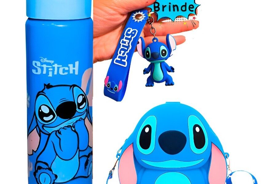Kit Garrafa Stitch Bolsa Stitch Silicone Azul Rosa Pequena Mini Bolsa tiracolo Lilo Stitch Novo Presente Squeeze Stitch