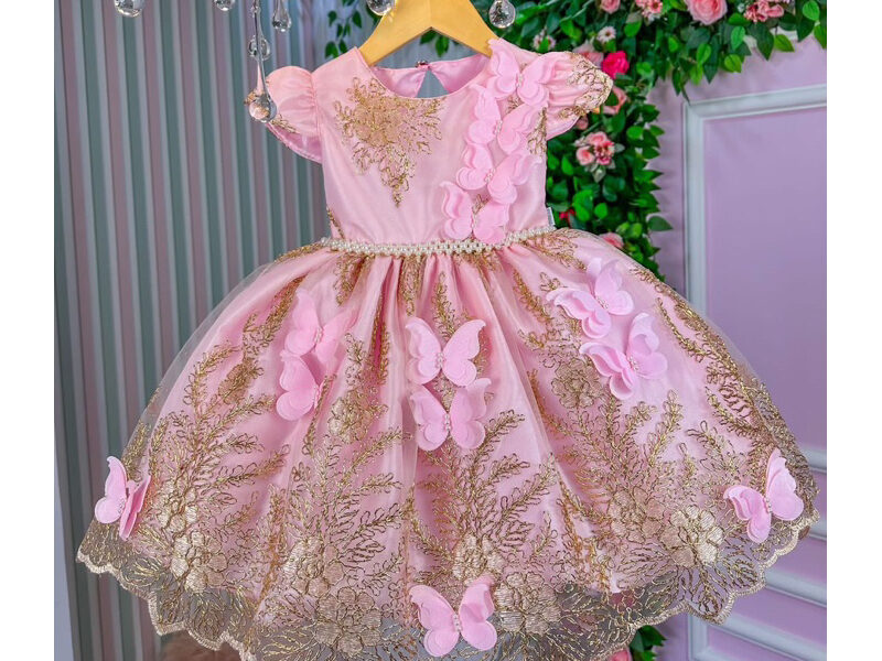 Vestido infantil princesa jardim encantado borboletas de aniversário