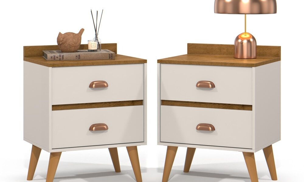 Kit 2 Mesas De Cabeceira Dream Criado Retrô Madero 2 Gavetas