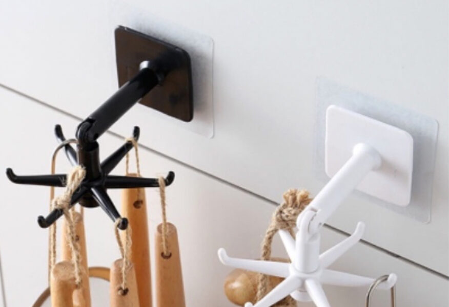Kit 2 Ganchos para Utensílios de Cozinha Giratório com Adesivo para Fixação Gancho Adesivo
